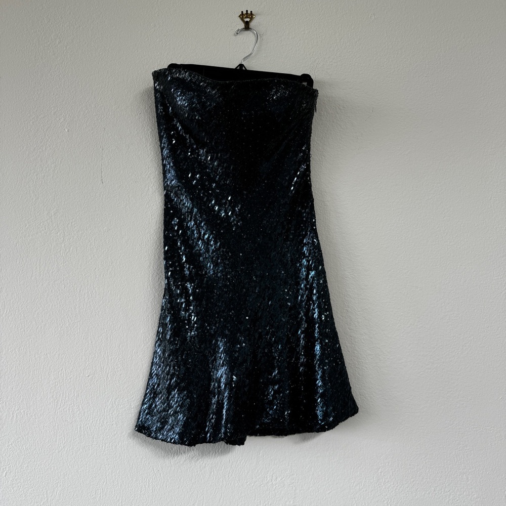 Mermaid Blue Sequin Strapless Dress